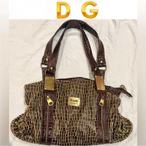 DG brown/black croc embossed animal print shoulder bag size 17x12 preloved cond